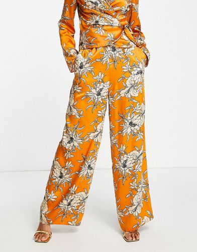 Pantalon large d'ensemble en satin à imprimé fleurs - Orange - Asos Design - Modalova