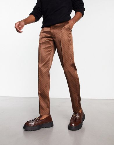 Pantalon slim élégant en tissu satiné avec imprimé monogramme rétro - Asos Design - Modalova