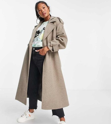 ASOS DESIGN Petite - Manteau ample avec ceinture et capuche - Champignon - Asos Petite - Modalova