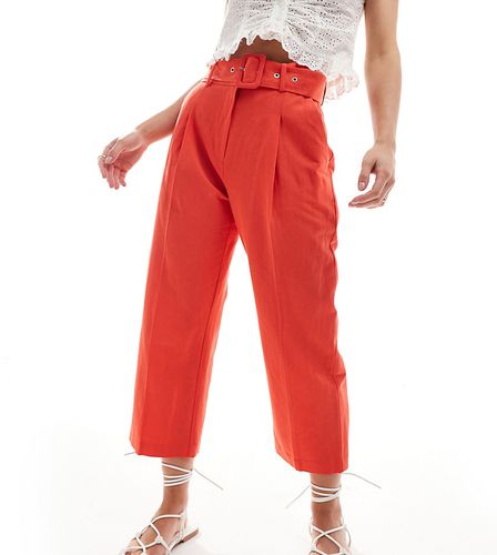 ASOS DESIGN Petite - Pantalon ajusté à ceinture aspect lin - Asos Petite - Modalova