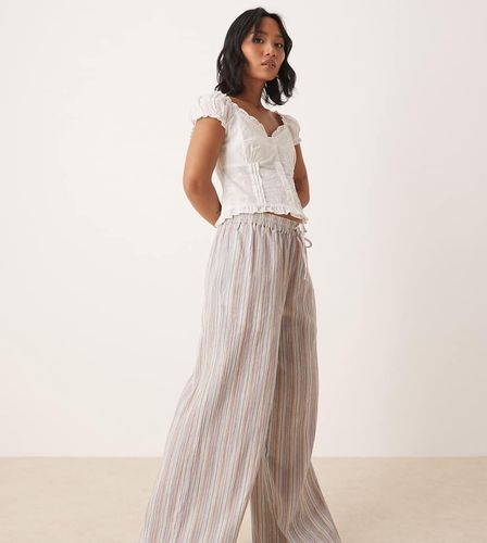 ASOS DESIGN Petite - Pantalon large  enfiler aspect lin textur  rayures - Asos Petite - Modalova