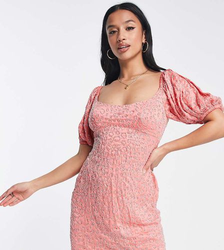 ASOS DESIGN Petite - Robe courte à sequins avec manches bouffantes - Pêche - Asos Petite - Modalova