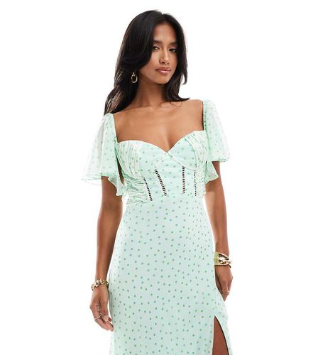 ASOS DESIGN Petite - Robe longue coupée en biais satinée en mousseline avec manches évasées à micro pois - Asos Petite - Modalova