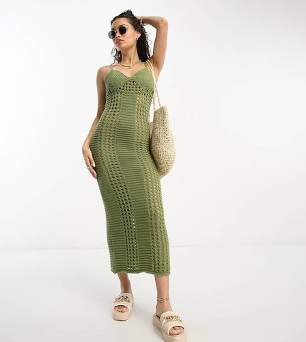 ASOS DESIGN Petite - Robe longue en maille crochetée - Kaki - Asos Petite - Modalova