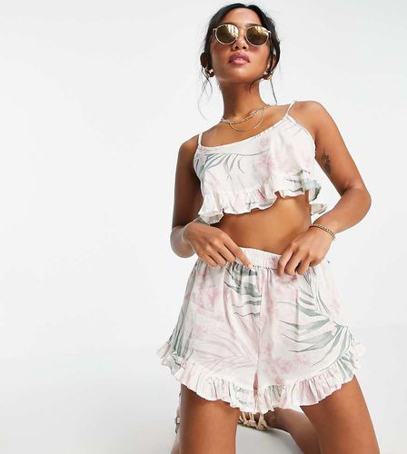 Petite - Short d'ensemble de plage à volants et imprimé palmier - Asos Design - Modalova