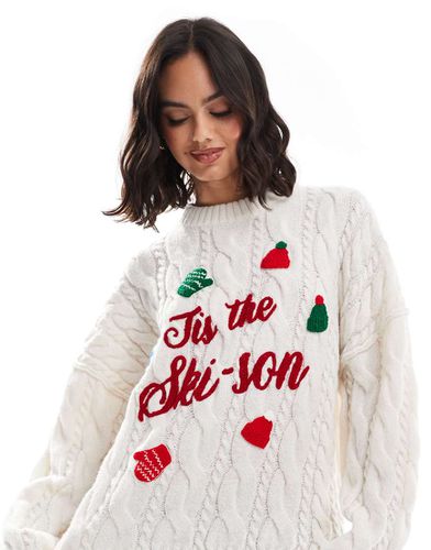 Pull de Noël en maille torsadée avec inscription - Crème - Asos Design - Modalova