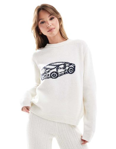 Pull en maille avec imprimé voiture - Écru - Asos Design - Modalova