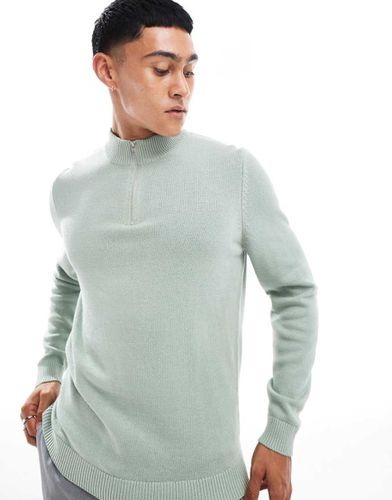 Pull en maille semi-épaisse à col zippé - sauge - Asos Design - Modalova