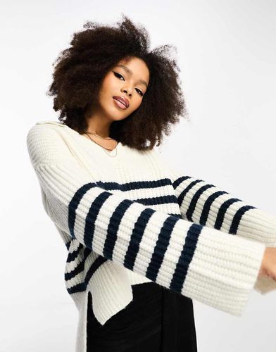 Pull rayé coupe carrée fendu sur les côtés avec col et ourlet asymétrique - Asos Design - Modalova