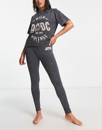 Pyjama avec t-shirt oversize et legging à motif AC/DC - Anthracite délavé - Asos Design - Modalova