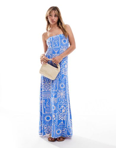 Robe trapèze longue à corsage bandeau - Imprimé bleu - Asos Design - Modalova