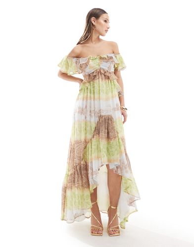 Robe volantée longue à ourlet asymétrique et épaules dénudées avec découpe et motif fleuri varié - Asos Design - Modalova