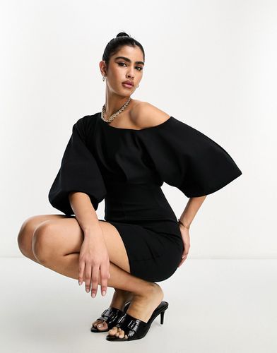Robe asymétrique courte à manches bouffantes - Noir - Asos Design - Modalova