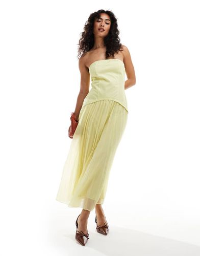 Robe bandeau mi-longue en sergé et mousseline - Citron délavé - Asos Design - Modalova