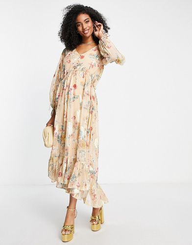 Robe babydoll longue boutonnée à fleurs métallisées en jacquard - Asos Design - Modalova