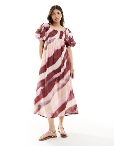 Robe babydoll mi-longue à manches bouffantes froncées en voile - Imprimé tie-dye - Asos Design - Modalova