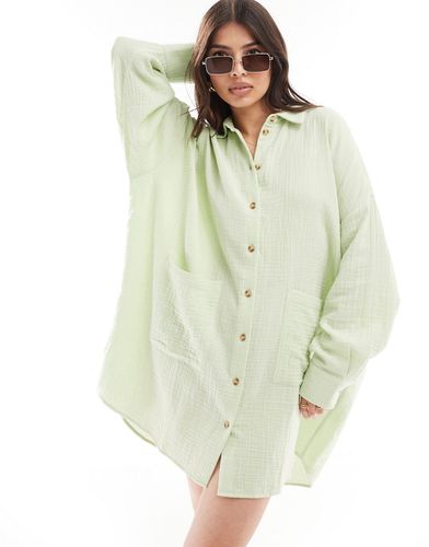 Robe chemise oversize en tissu double à poches basses - pomme - Asos Design - Modalova