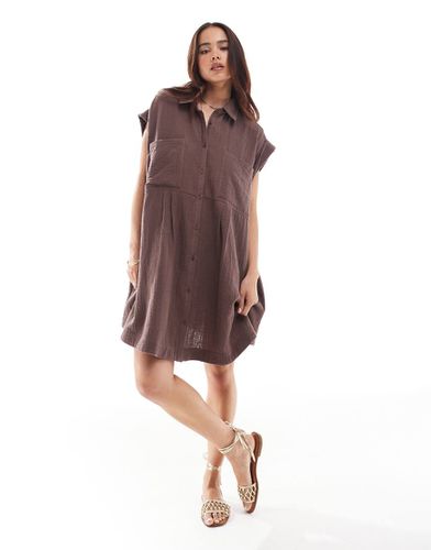 Robe chemise babydoll sans manches en double gaze - chocolat - Asos Design - Modalova