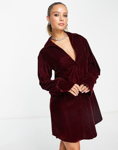Robe chemise courte et ample en velours - Lie-de-vin - Asos Design - Modalova