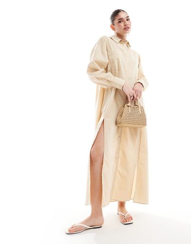 Robe chemise longue avec deux fentes hautes - Taupe - Asos Design - Modalova