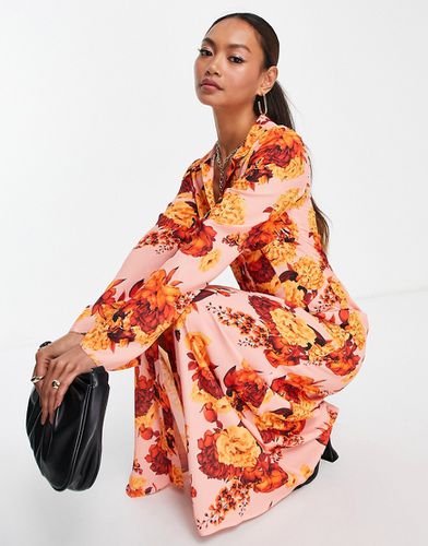 Robe chemise longue boutonnée à empiècement et imprimé fleuri style années 70 - Asos Design - Modalova