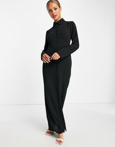 Robe chemise longue boutonnée - Noir - Asos Design - Modalova