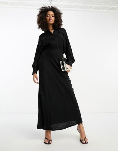 Robe chemise longue style fonctionnel en lin - Noir - Asos Design - Modalova