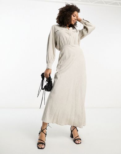 Robe chemise longue style fonctionnel en lin - Naturel - Asos Design - Modalova