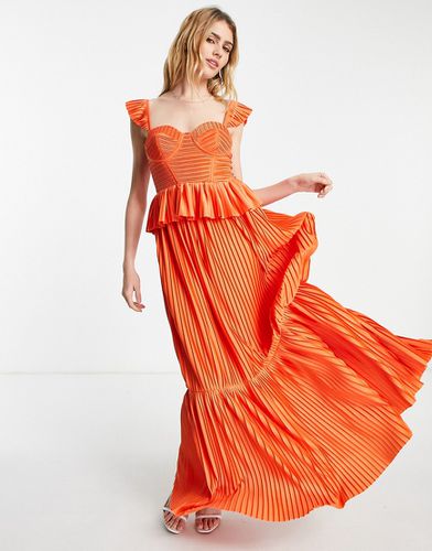 Robe corset longue plissée à volants - Orange - Asos Design - Modalova