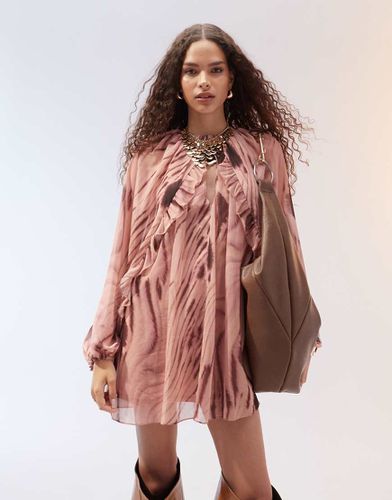 Robe courte à volants et manches façon cape - Imprimé flou - Asos Design - Modalova