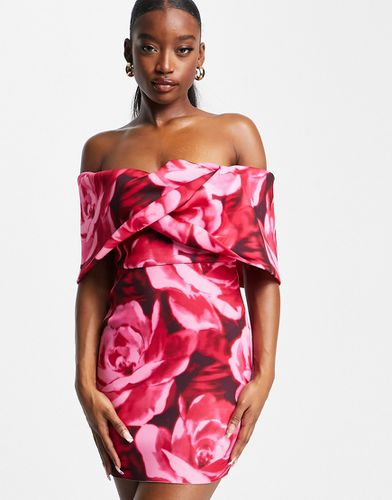 Robe courte à décolleté en caur style Bardot et imprimé rose - Asos Design - Modalova