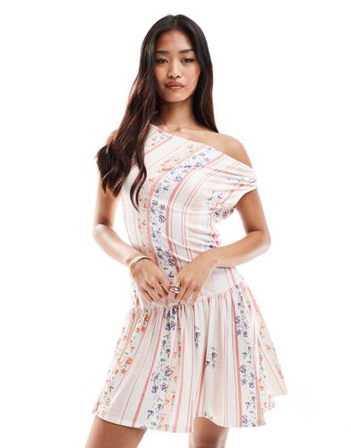 Robe courte asymétrique drapée à rayures et petites fleurs - Asos Design - Modalova