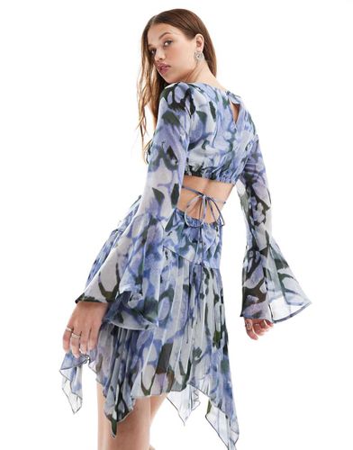 Robe courte avec ourlet plissé en pointes - Imprimé abstrait vert et bleu - Asos Design - Modalova