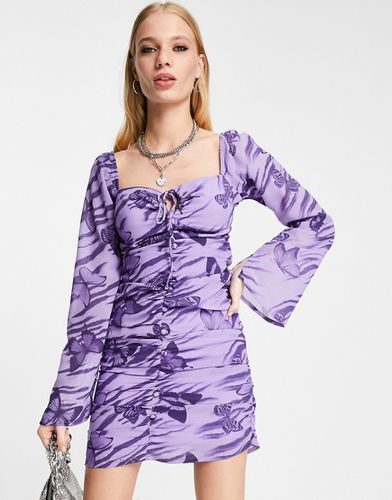 Robe courte boutonnée avec ouverture goutte d'eau et imprimé papillon - Violet - Asos Design - Modalova
