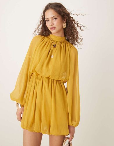 Robe courte blousante  manches longues avec jupe - Ocre - Asos Design - Modalova
