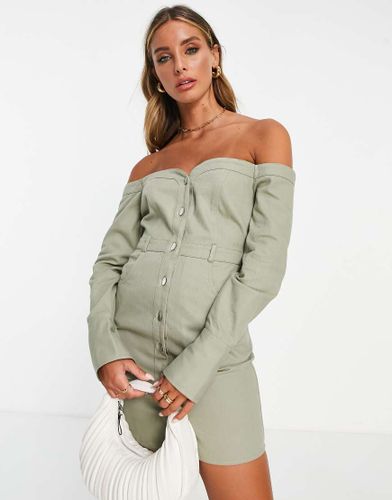 Robe courte en sergé à épaules dénudées - Kaki - Asos Design - Modalova