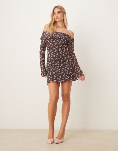 Robe courte floque  encolure Bardot - Asos Design - Modalova