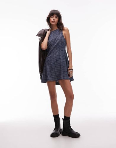 Robe courte sans manches  carreaux et plis creux - Bleu marine - Asos Design - Modalova