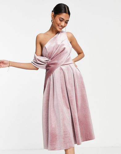 Robe de bal mi-longue en velours à épaules dénudées - Rose thé - Asos Design - Modalova