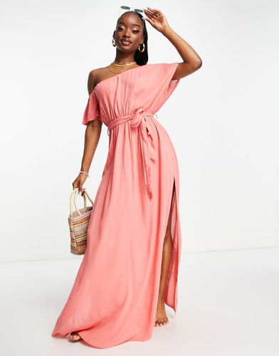 Robe de plage longue à épaules dénudées et ceinture à nouer - Corail rouille - Asos Design - Modalova