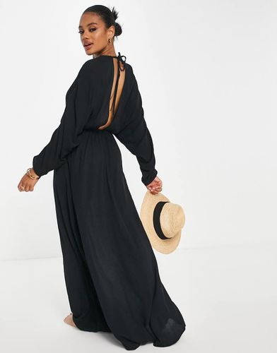 Robe de plage longue en tissu froncé effet froissé avec manches longues et décolleté - Asos Design - Modalova