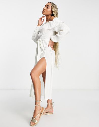 Robe de plage longueur mollet à volants et épaules dénudées - Naturel - Asos Design - Modalova