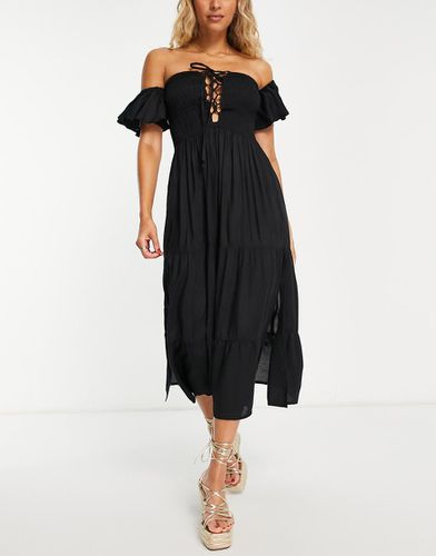 Robe de plage longueur mollet avec taille froncée et épaules dénudées - Asos Design - Modalova