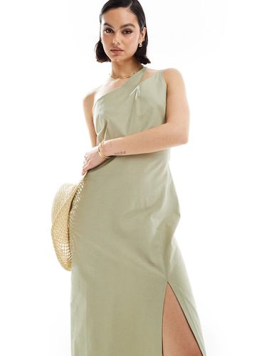 Robe d'été mi-longue asymétrique en lin avec bretelle fendue - sauge - Asos Design - Modalova