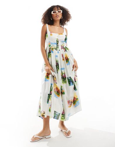 Robe d'été mi-longue style pique-nique à imprimé carte postale - Asos Design - Modalova