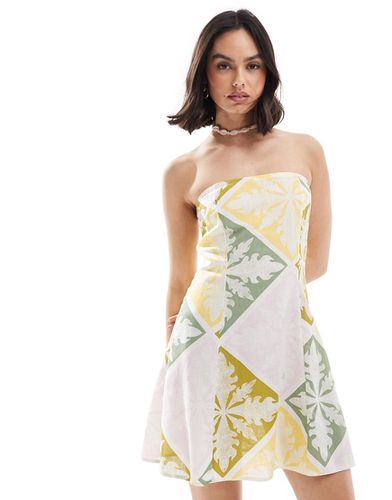 Robe d'été courte bandeau en lin à imprimé mosaïque - Asos Design - Modalova