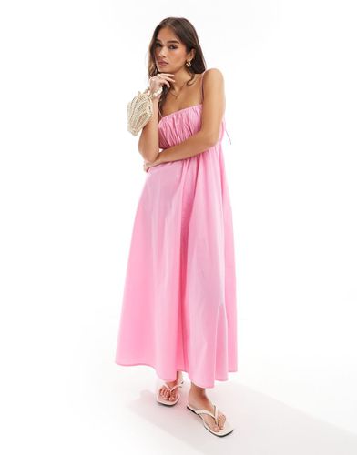 Robe d'été longue avec buste froncé et bretelles réglables - Rose pastel - Asos Design - Modalova