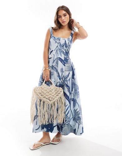 Robe d'été longue style tennis à surpiqûres et imprimé tropical - Bleu - Asos Design - Modalova