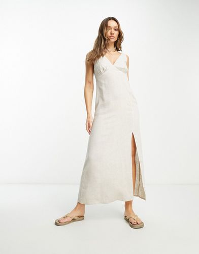 Robe d'été longue style nuisette en lin avec col V - Naturel - Asos Design - Modalova