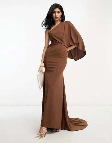 Robe drapée asymétrique de qualité supérieure avec détail traîne - Marron chocolat - Asos Design - Modalova